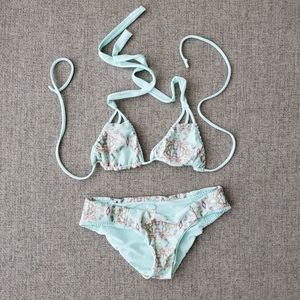 Tori Praver reversible seafoam ruched bikini XS